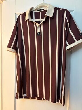 Vertical Stripe Maroon & Cream Polo Shirt